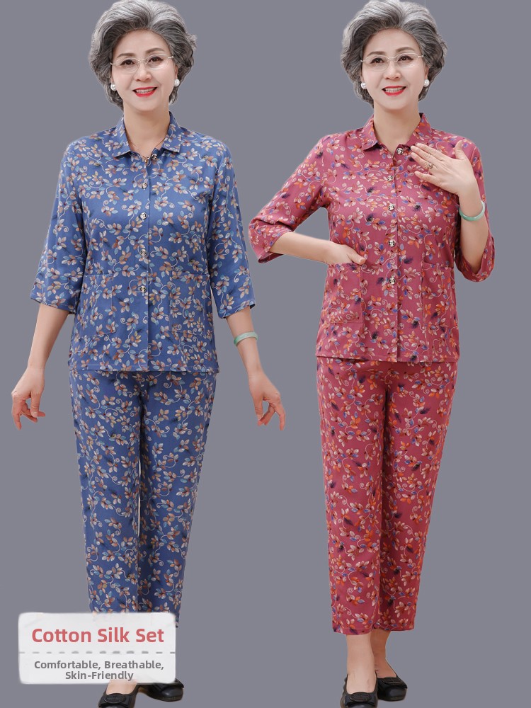 Women Fashion Over The Years - เสื้อคาร์ดิแกนผ้าไหมผสมฝ้ายแบบเปิดสำหรับผู้หญิงสูงวัย 60 ปีขึ้นไป พร้อมชุดเสื้อคอปกผ้าฝ้ายเทียมสำหรับฤดูร้อน