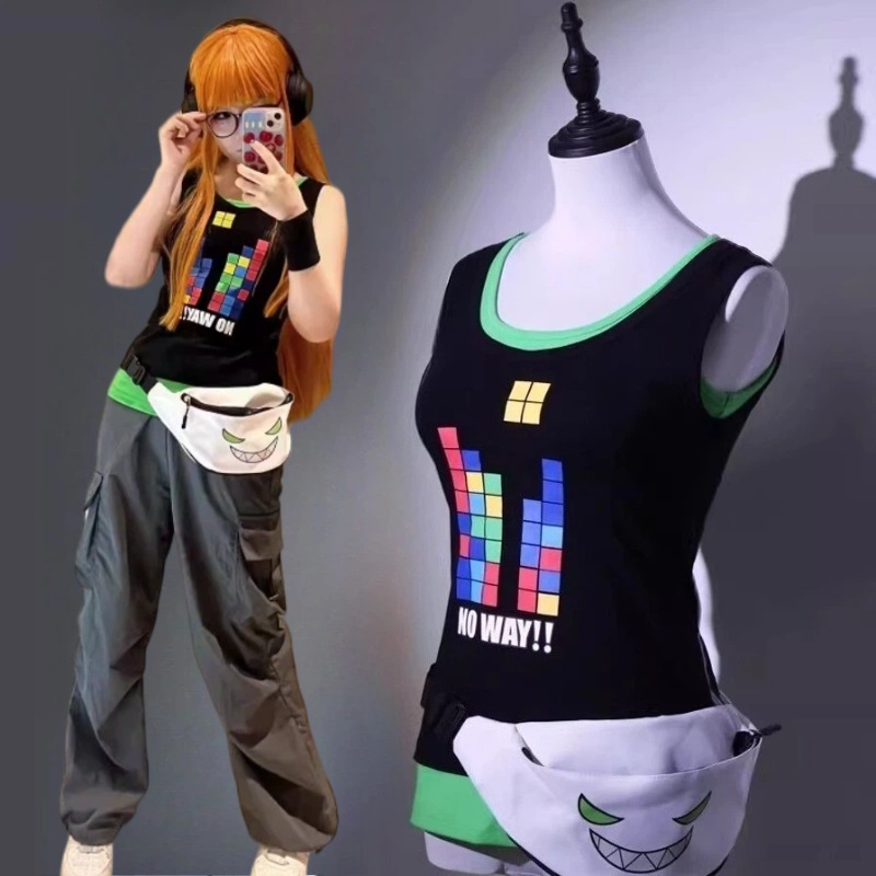 Knitted Vest Women - อะนิเมะซากุระฟุตาบะคอสเพลย์เครื่องแต่งกายเสื้อกั๊กหลวมๆ Y2k เสื้อเสื้อผ้าลำลองสำหรับผู้หญิงฮาโลวีนปาร์ตี้คาร์นิวัลชุด