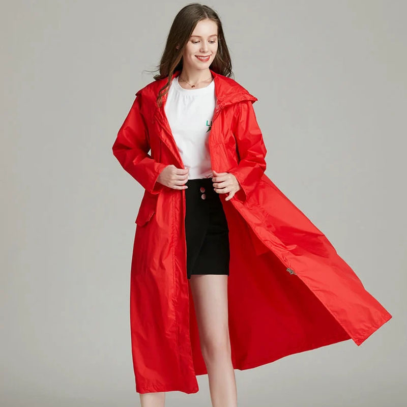Women'S Fashion Raincoat - ผู้หญิงน้ําหนักเบาสีแดงสีดําBreathableเสื้อกันฝนแฟชั่นกันน้ํายาวRain Coatผู้ใหญ่กลางแจ้งWindproof Men Jacket Rainwear