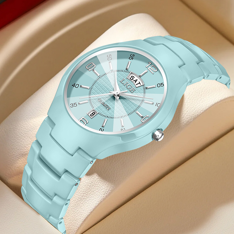 Fashion Women Watch - LIGE หรูหราสง่างามควอตซ์นาฬิกาผู้หญิงแฟชั่นเซรามิคนาฬิกาผู้หญิงหน้าปัดเล็กแสดงวันที่สัปดาห์นาฬิกาข้อมือผู้หญิงเรโลจ มูเยร์