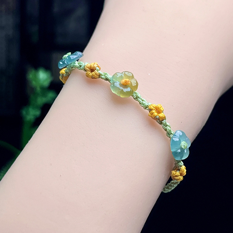Women Fashion Designer - มุกหยกพม่าสร้อยข้อมือดอกไม้เครื่องประดับของขวัญผู้หญิงแฟชั่นอุปกรณ์เสริมธรรมชาติหยกพม่ากำไลข้อมือหิน