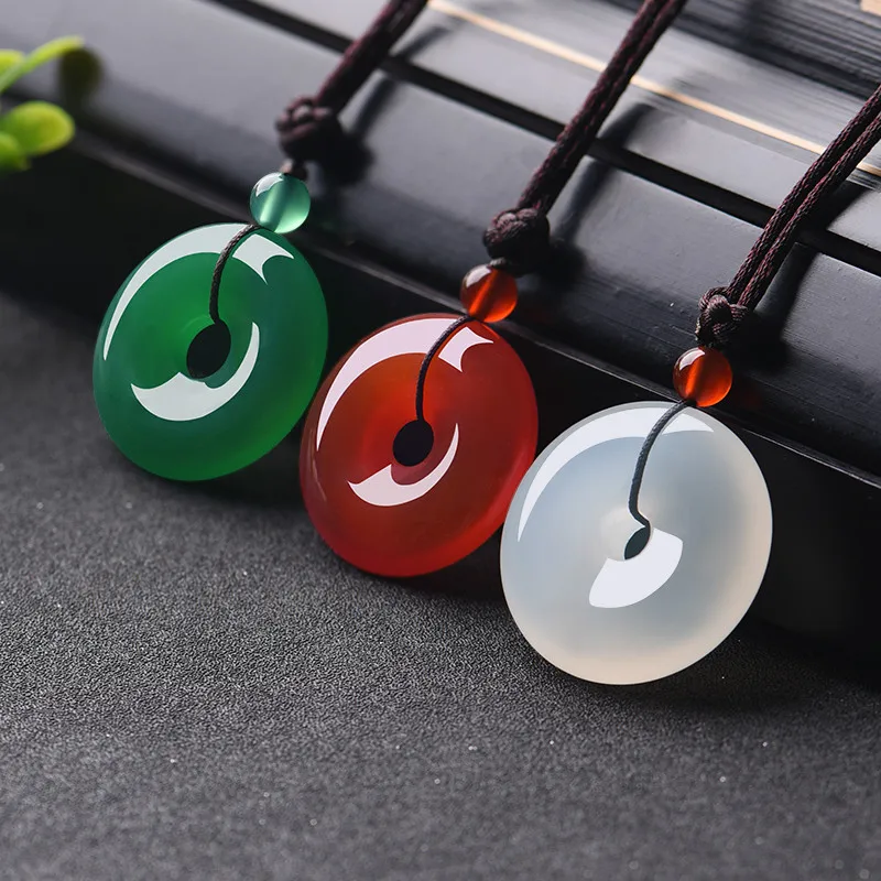 Women Fashion Jewellery - ธรรมชาติMulticolorหยกDonutจี้สร้อยคอสร้อยคอแฟชั่นเครื่องประดับCharmเครื่องประดับแกะสลักของขวัญAmuletสำหรับผู้หญิงผู้ชาย