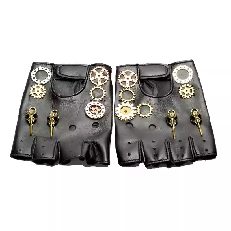 Women Fashion Gloves - Steampunk PU หนัง Fingerless เข็มทิศถุงมือผู้ชายผู้หญิงแฟชั่น Hip