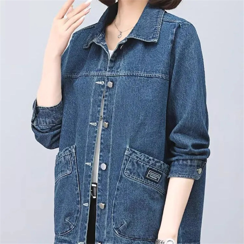 Women Fashion Jeans Top - เสื้อแจ็คเก็ตยีนส์สไตล์คาวบอย แขนยาว สำหรับผู้หญิง แฟชั่นลำลอง สไตล์เรโทร ไซส์ใหญ่