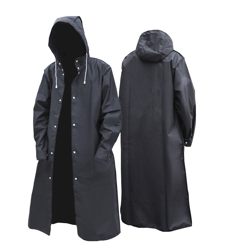 Women'S Fashion Raincoat - สีดําแฟชั่นผู้ใหญ่กันน้ํายาวเสื้อกันฝนผู้หญิงผู้ชาย Rain Coat Hooded สําหรับเดินป่ากลางแจ้งตกปลาปีนเขาหนา