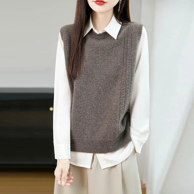 เสื้อกั๊กไหมพรมเมอริโนวูลคอโอแ - Knitted Vest Women บทวิจารณ์และราคา