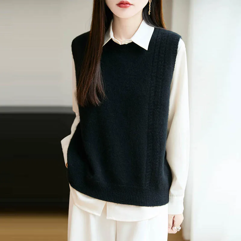 เสื้อกั๊กไหมพรมเมอริโนวูลคอโอแ - Knitted Vest Women บทวิจารณ์และราคา