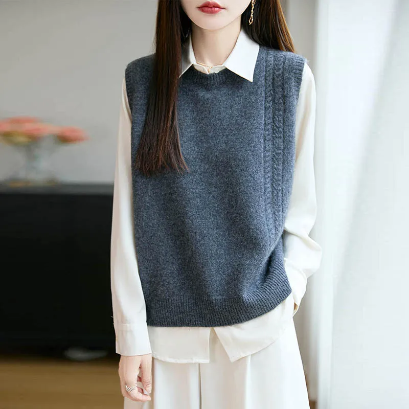 เสื้อกั๊กไหมพรมเมอริโนวูลคอโอแ - Knitted Vest Women บทวิจารณ์และราคา