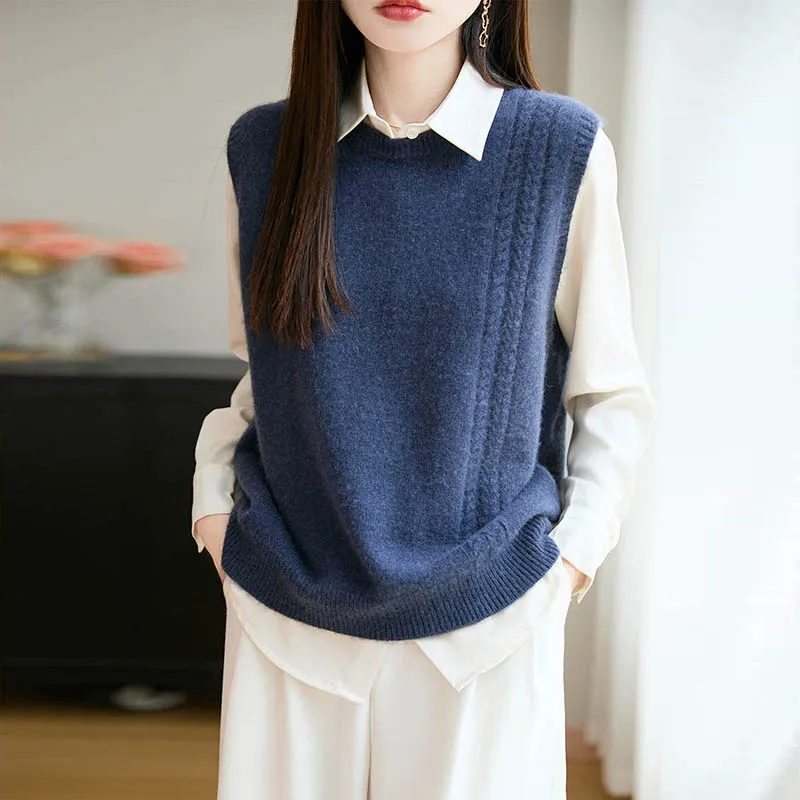 เสื้อกั๊กไหมพรมเมอริโนวูลคอโอแ - Knitted Vest Women บทวิจารณ์และราคา