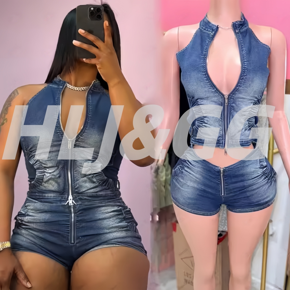 HLJ & GG สีฟ้าแฟชั่น DENIM Hal - Women Fashion Jeans Top บทวิจารณ์และราคา