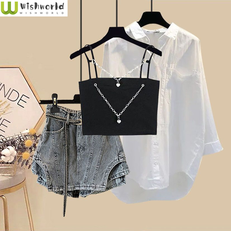 ชุดฤดูร้อน2024ของผู้หญิงเสื้อเ - Women Fashion Jeans Top บทวิจารณ์และราคา