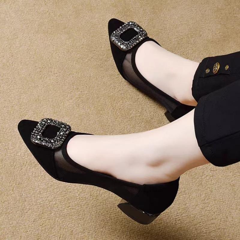 รองเท้าส้นบล็อกหัวแหลมแบบตาข่า - Women'S Fashion Footwear บทวิจารณ์และราคา